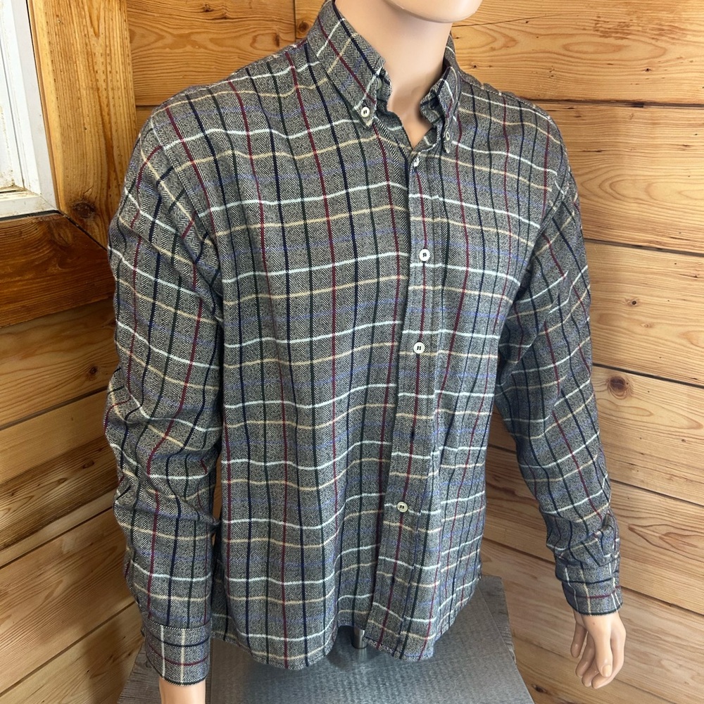 Cotton Thick Plaid Button Down Long Sleeve Shirt Mens Large Made in England